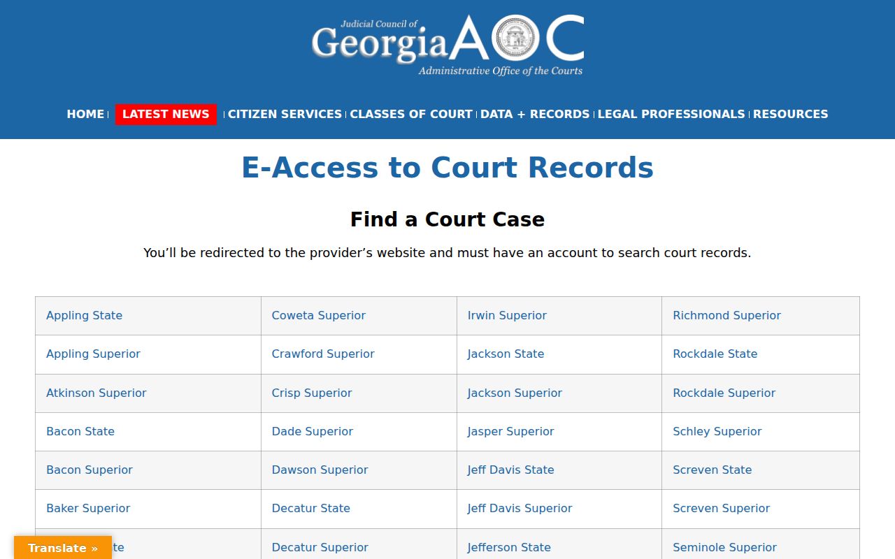 Union County docket search Georgia provider directory route