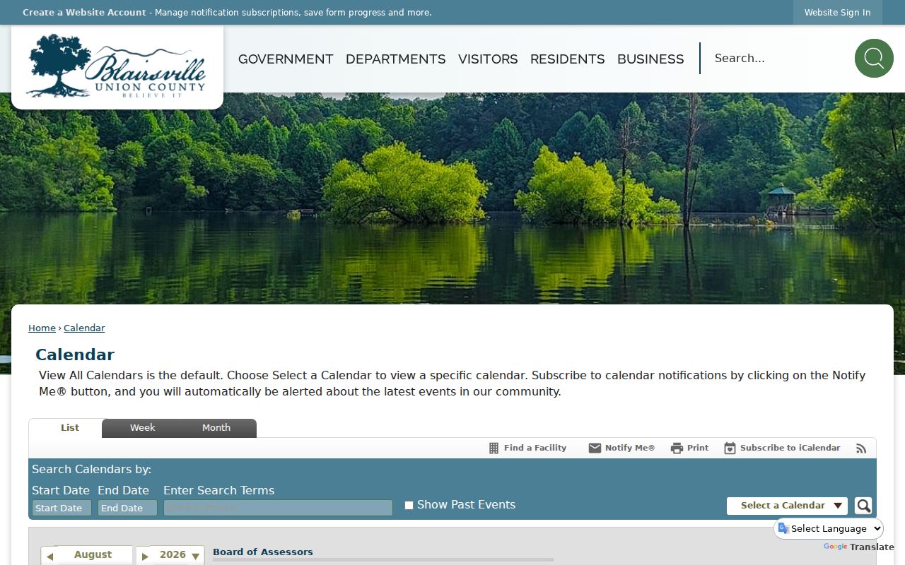 Union County government calendar distinct from court schedules
