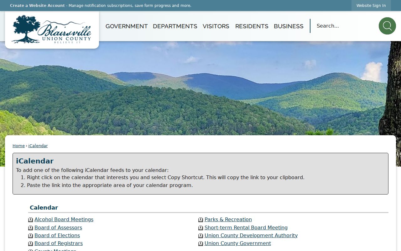 Union County iCalendar feeds for government meetings not court dates