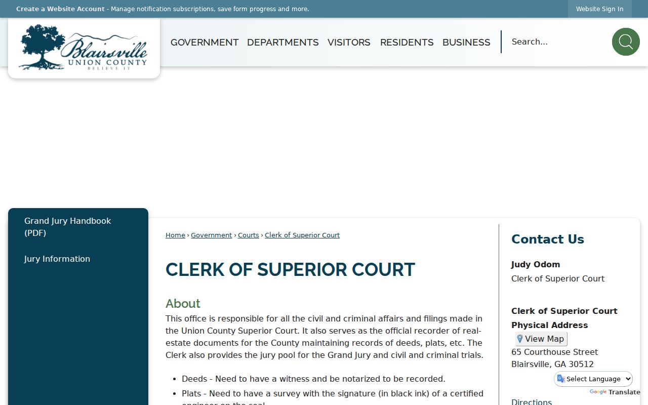Union County criminal court docket clerk page showing criminal filing duties