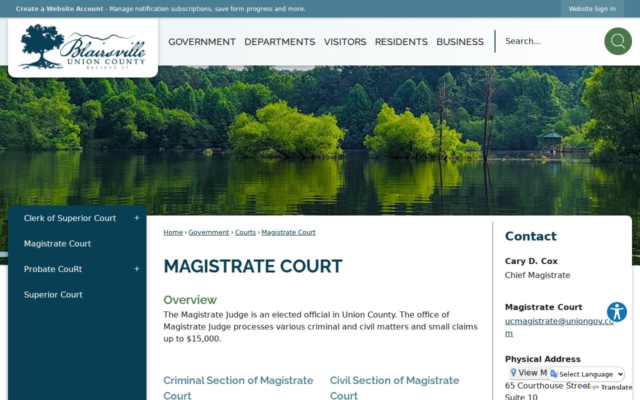 Union County Magistrate court docket jurisdiction and forms