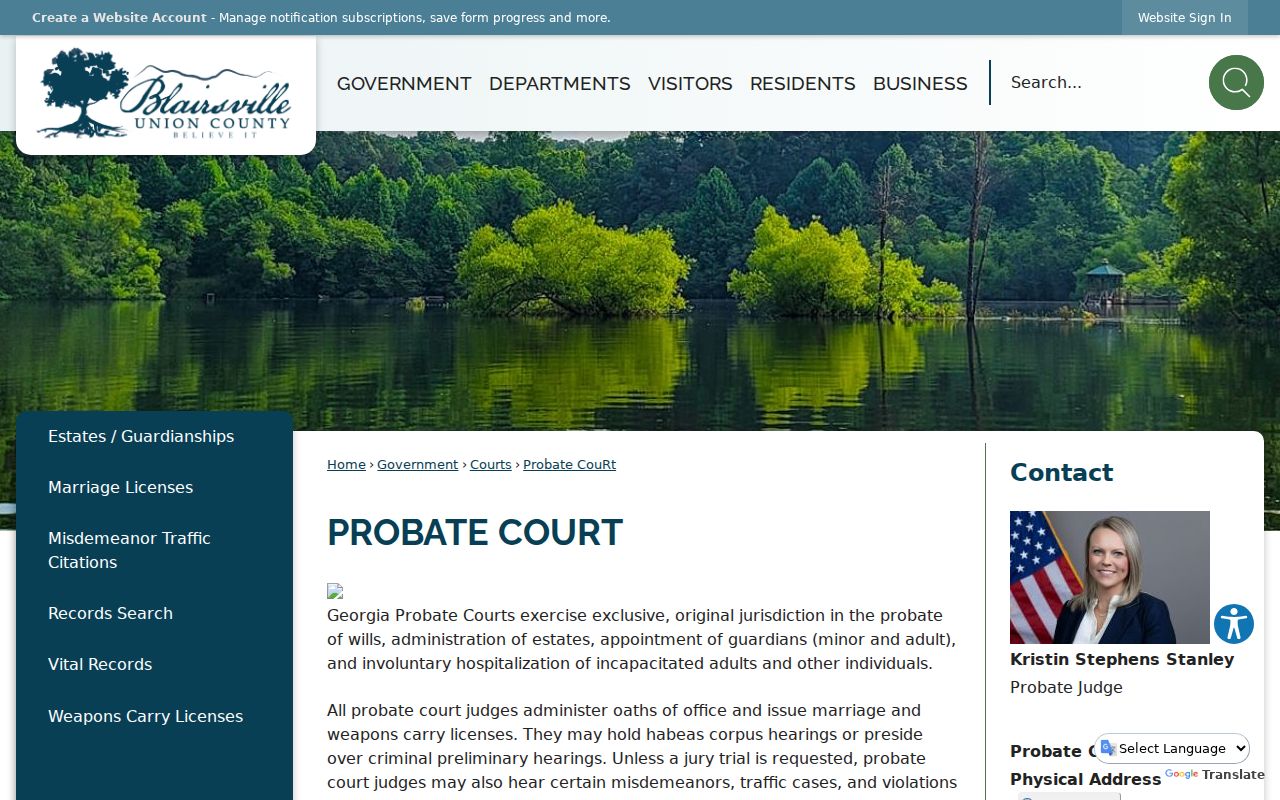 Union County court docket Probate jurisdiction and public inspection