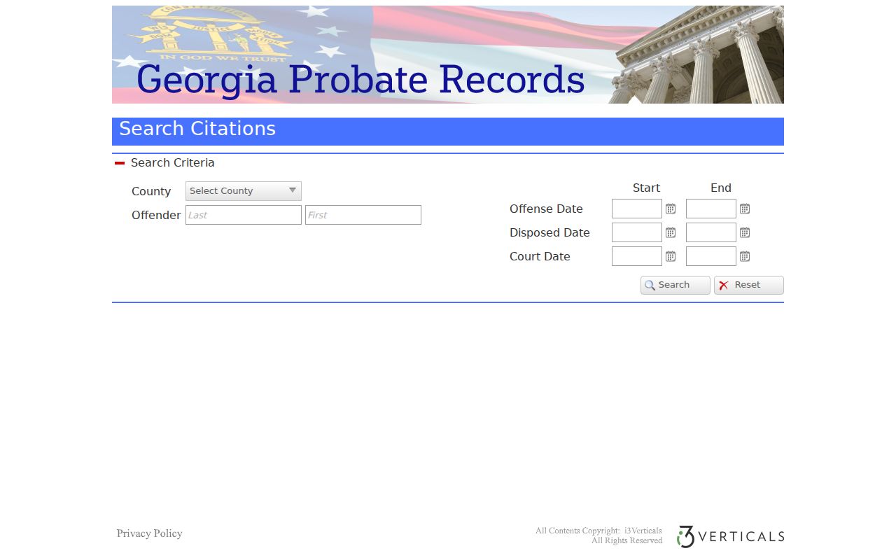 Georgia Probate Records traffic citation form with Union County, name, and date-range fields